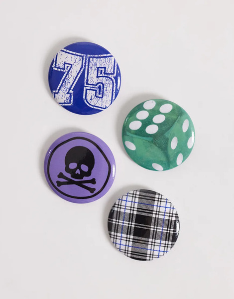  Asos Design 4 Pack Assorted Graphic Badges In Multi 