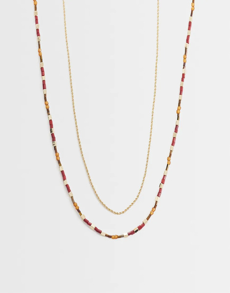  Asos Design 2 Pack Beaded Chain Necklace In Gold 