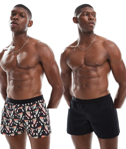 Asos Design 2 Pack Boxer With Pizza Graphic In Black 