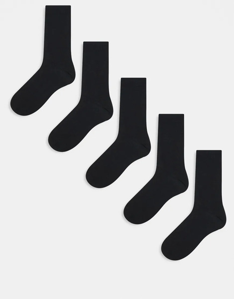  Asos Design 5 Pack Cotton Rich Socks In Black 