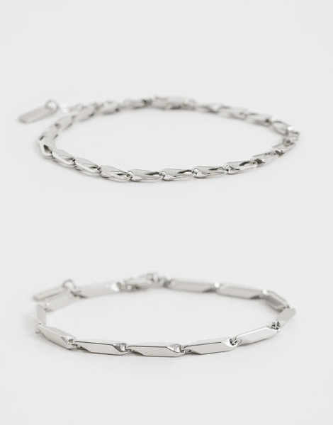  Asos Design 2 Pack Link Chain Bracelet In Silver 