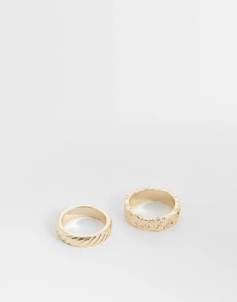  Asos Design 2 Pack Molten Texture Band Ring In Gold 