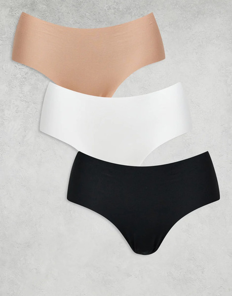 Asos Design 3 Pack No Vpl Mid Coverage Brief In Black, White & Beige Multi 