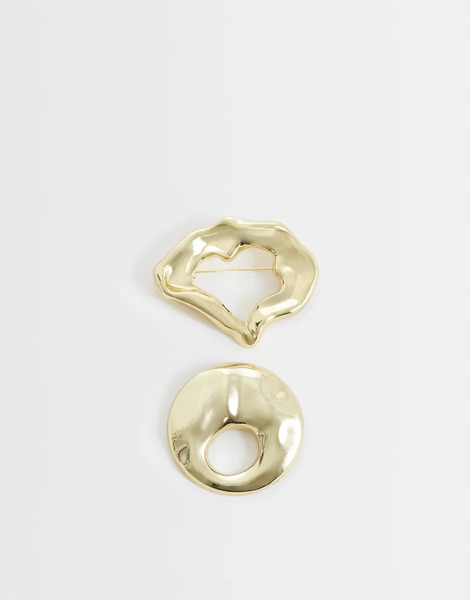  Asos Design Pack Of 2 Abstract Brooches In Mixed Gold Tone 