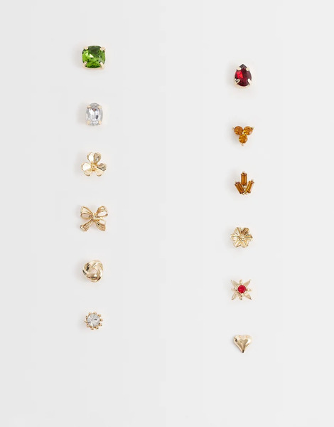  Asos Design Pack Of 12 Brooches With Mixed Gem Pin Studs Multi 