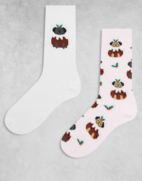  Asos Design Pack Of 2 Dog Christmas Pudding Socks In Multi 