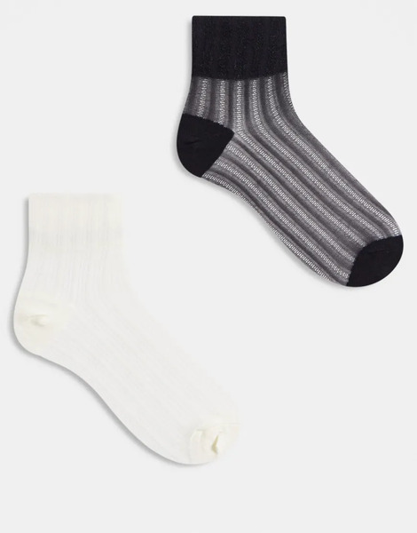  Asos Design Pack Of 2 Sheer Ankle Socks In Black And White Blue 