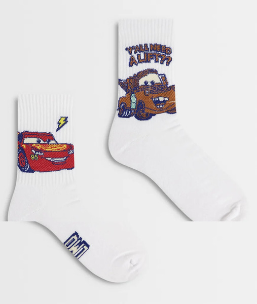  Asos Design 2 Pack Socks With Disney Car's Graphic In White 