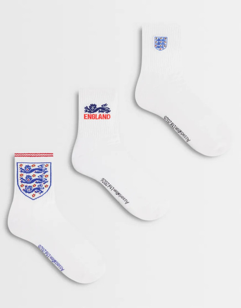  Asos Design 3 Pack Socks With England World Cup Graphic In Multi 
