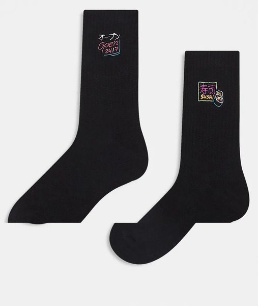  Asos Design 2 Pack Socks With Neon Sign Embroidery Socks In White 