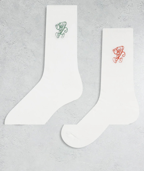  Asos Design 2 Pack Socks With Pizza Graphic In Multi 