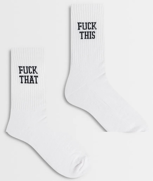 Asos Design 2 Pack Socks With Swear Word Graphic In White 
