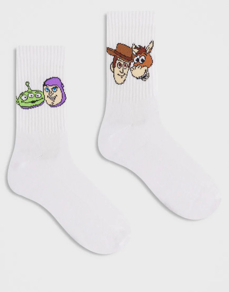  Asos Design 2 Pack Socks With Toy Story Graphic In White 