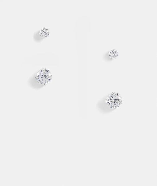  Asos Design 2 Pack Stud Earring Set With Crystal In Silver 