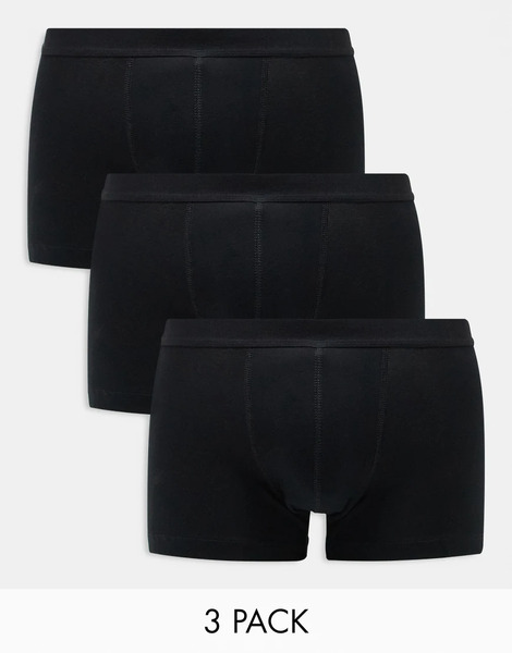  Asos Design 3 Pack Trunks In Black Cotton   Black 
