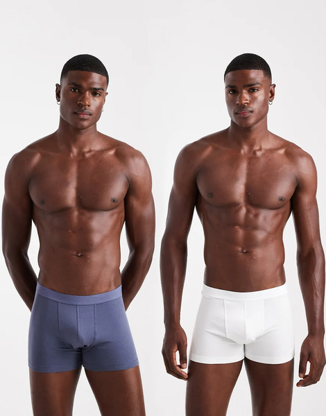  Asos Design 2 Pack Trunks In Blue And White Multi 