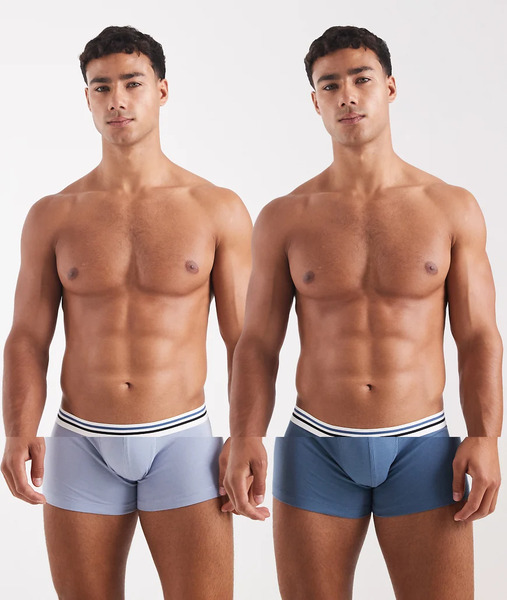 Asos Design 2 Pack Trunks With Stripe Waistband In Blue 