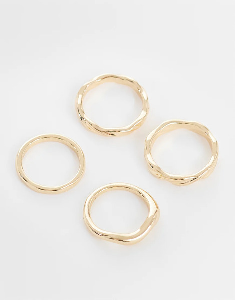  Asos Design 4 Pack Wavy Ring In Gold 
