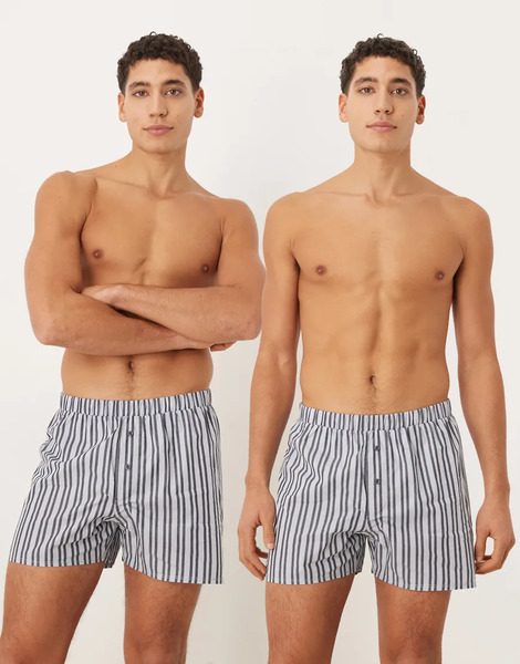  Asos Design 2 Pack Woven Boxers In Navy Stripe 