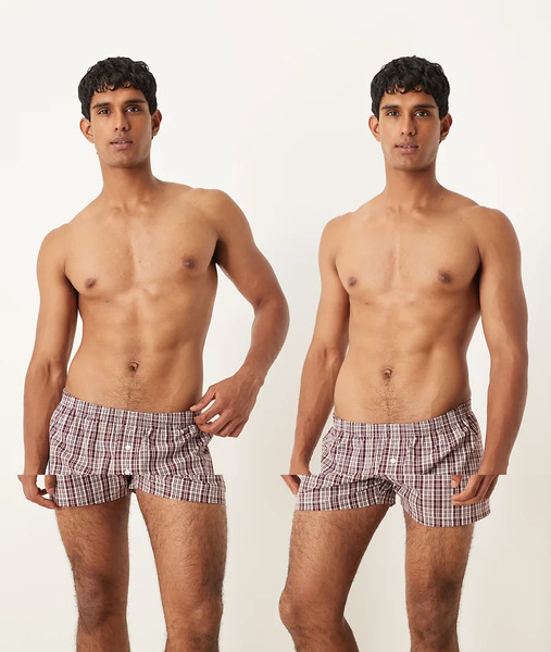  Asos Design 2 Pack Woven Boxers In Red Check 