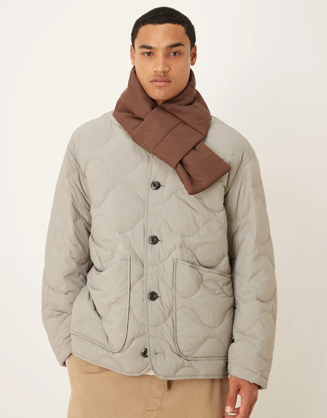  Asos Design Padded Quilt Packable Scarf In Brown 