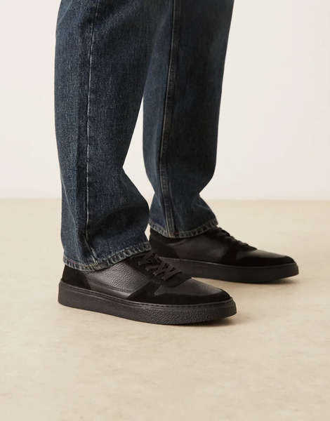  Asos Design Panelled Trainers In Black Suede And Leather 