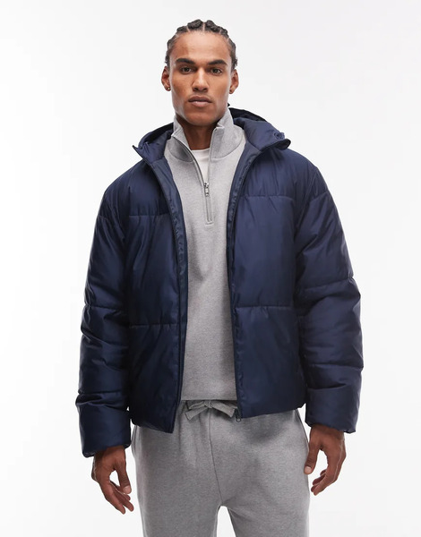  Asos Design Peakmax Puffer Jacket In Navy 