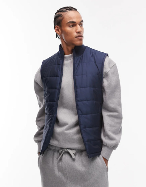  Asos Design Peakmax Quilted Gilet In Navy 