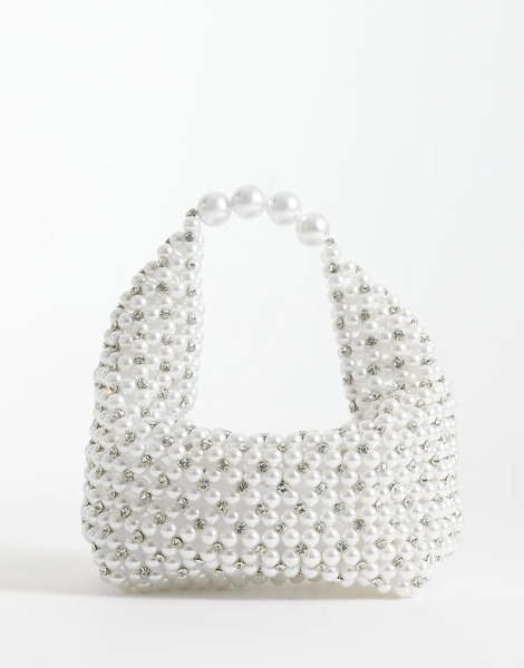  Asos Design Pearl Clutch In Silver 