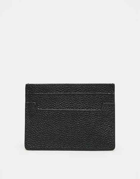 Asos Design Pebbled Leather Card Holder In Black 