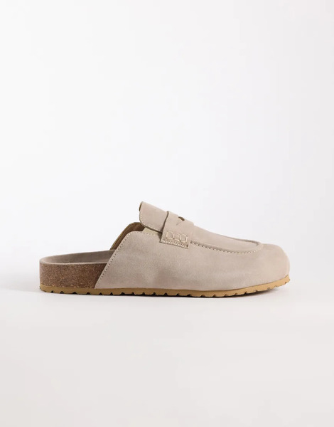  Asos Design Penny Loafer Mule In Stone Suede Neutral 