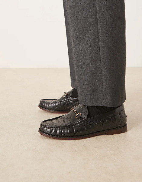  Asos Design Penny Loafers In Black Leather With Snaffle 