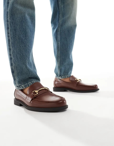  Asos Design Penny Loafers In Brown With Gold Snaffle 