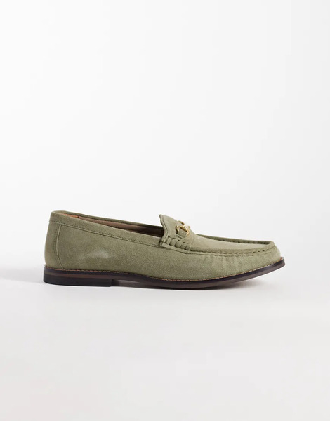  Asos Design Penny Snaffle Loafer In Khaki Suede Green 
