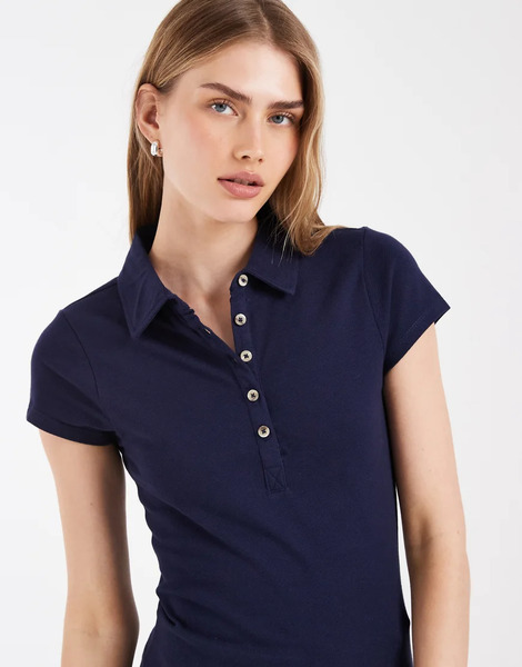  Asos Design Picquot Shrunken Polo In Navy 