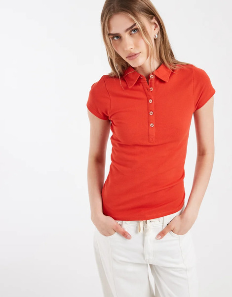  Asos Design Picquot Shrunken Polo In Red 