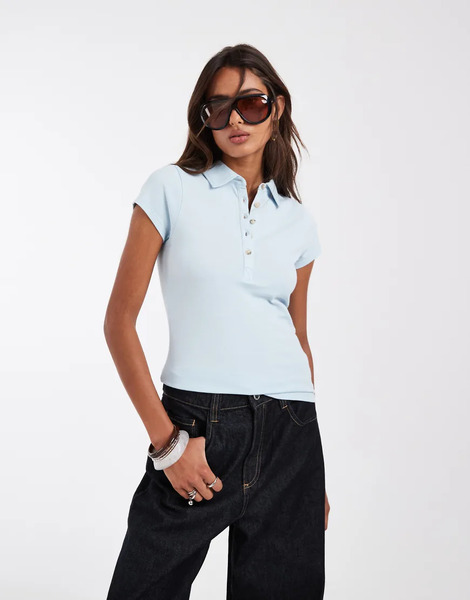  Asos Design Picquot Shrunken Polo Light Blue 