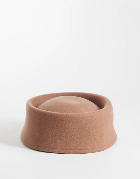  Asos Design Pillbox Hat In Camel Felt Brown 