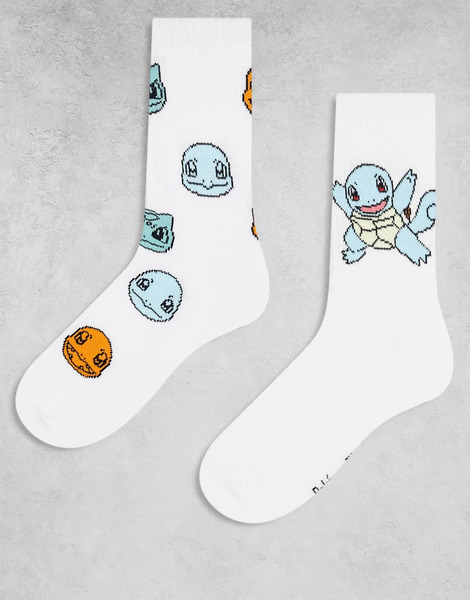  Asos Design 2pk Pack Socks With Pokemon Graphic In White 