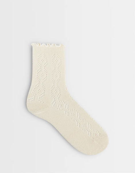  Asos Design Pointelle Long Socks In Cream White 