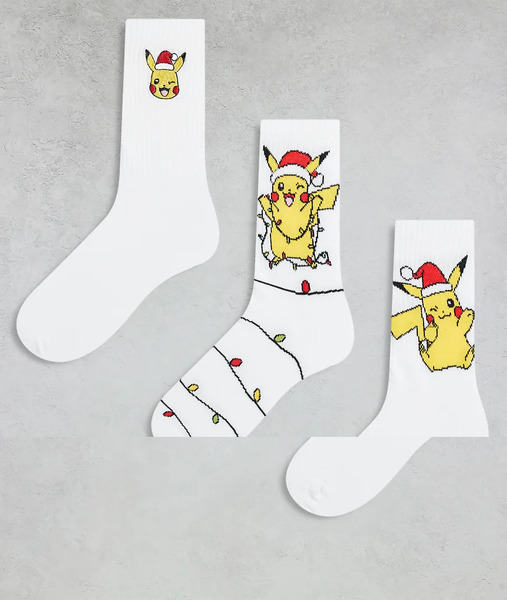  Asos Design Pokémon 3 Pack Socks With Christmas Graphic In White 