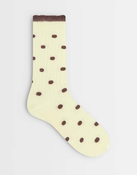  Asos Design Polka Dot Socks In Buttermilk And Brown Yellow 
