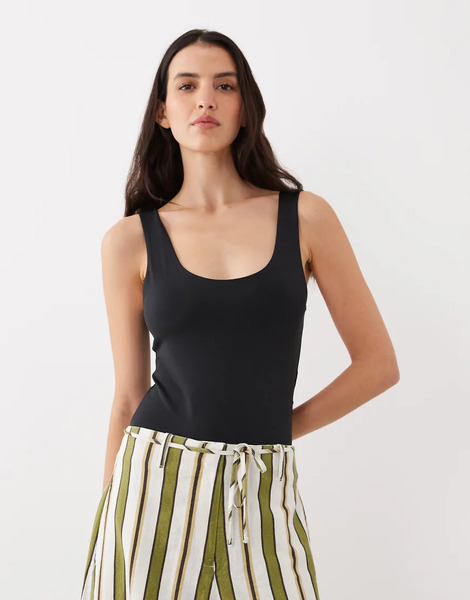  Asos Design Polyamide Slinky Scoop Bodysuit In Black 