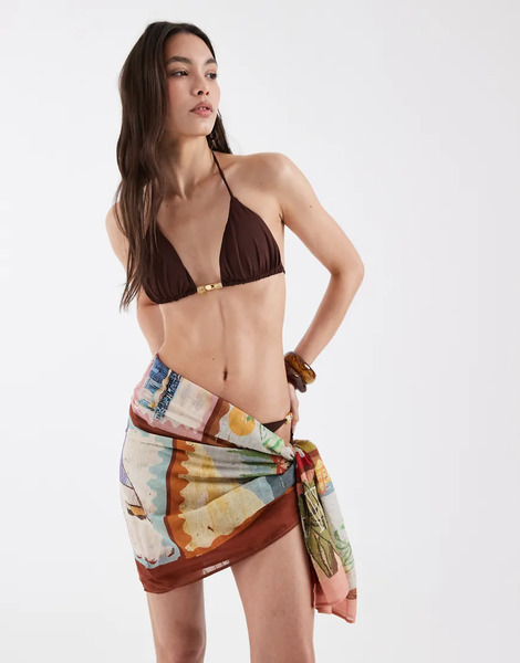  Asos Design Posey Positano Maxi Sarong In Postcard Print Multi 