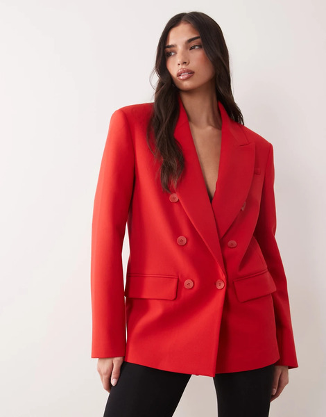 Asos Design Power Shoulder Double Breasted Blazer In Red 