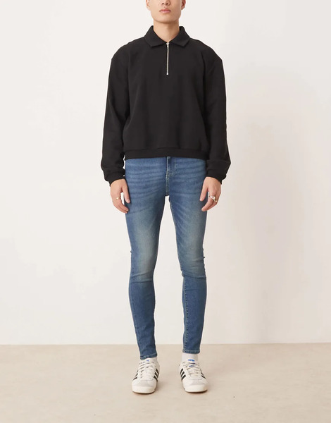  Asos Design Power Stretch Jeans In Dark Wash Blue 