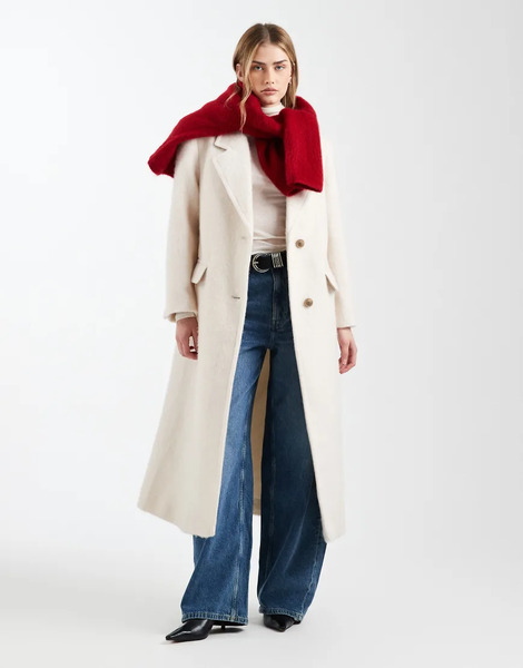  Asos Design Premium Brushed Wool Blend Dad Coat In Cream White 