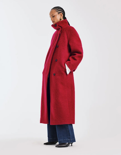  Asos Design Premium Brushed Wool Blend Oversized Funnel Neck Coat In Red 