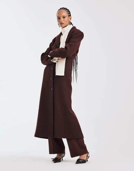  Asos Design Premium Brushed Wool Blend Sculpted Coat In Burgundy Red 
