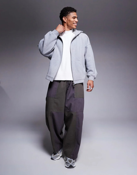  Asos Design Premium Heavyweight Extreme Oversized Zip Through Hoodie With Fixed Hem In 400gsm Grey Marl   Grey 